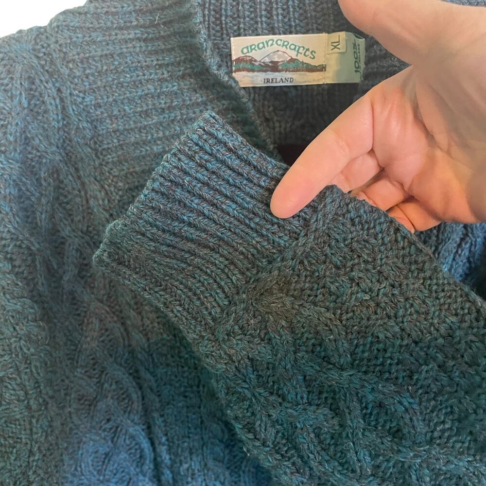 Arancrafts Women's Blue & Gray Chunky Fishermans Sweater Merino Wool Ireland XL - Picture 4 of 6